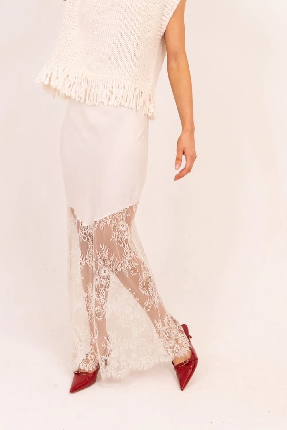 The Walk in Wardrobe Skirts & Skorts>Leah Contrast Skirt In Off White