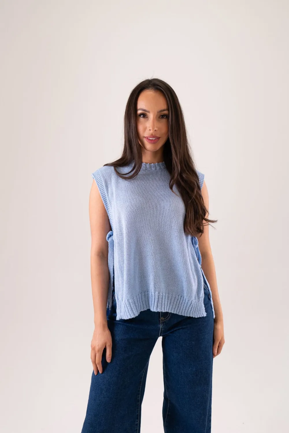 The Walk in Wardrobe Tops|Knitwear>Leah Tie Detail Knit In Blue