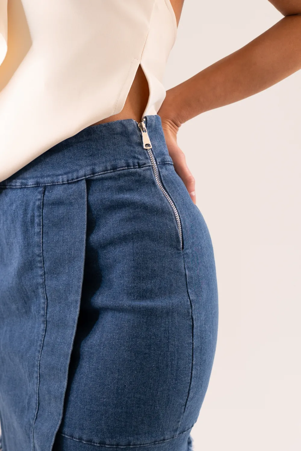 The Walk in Wardrobe Skirts & Skorts>Leona Wrapover Denim Skirt In Light Wash