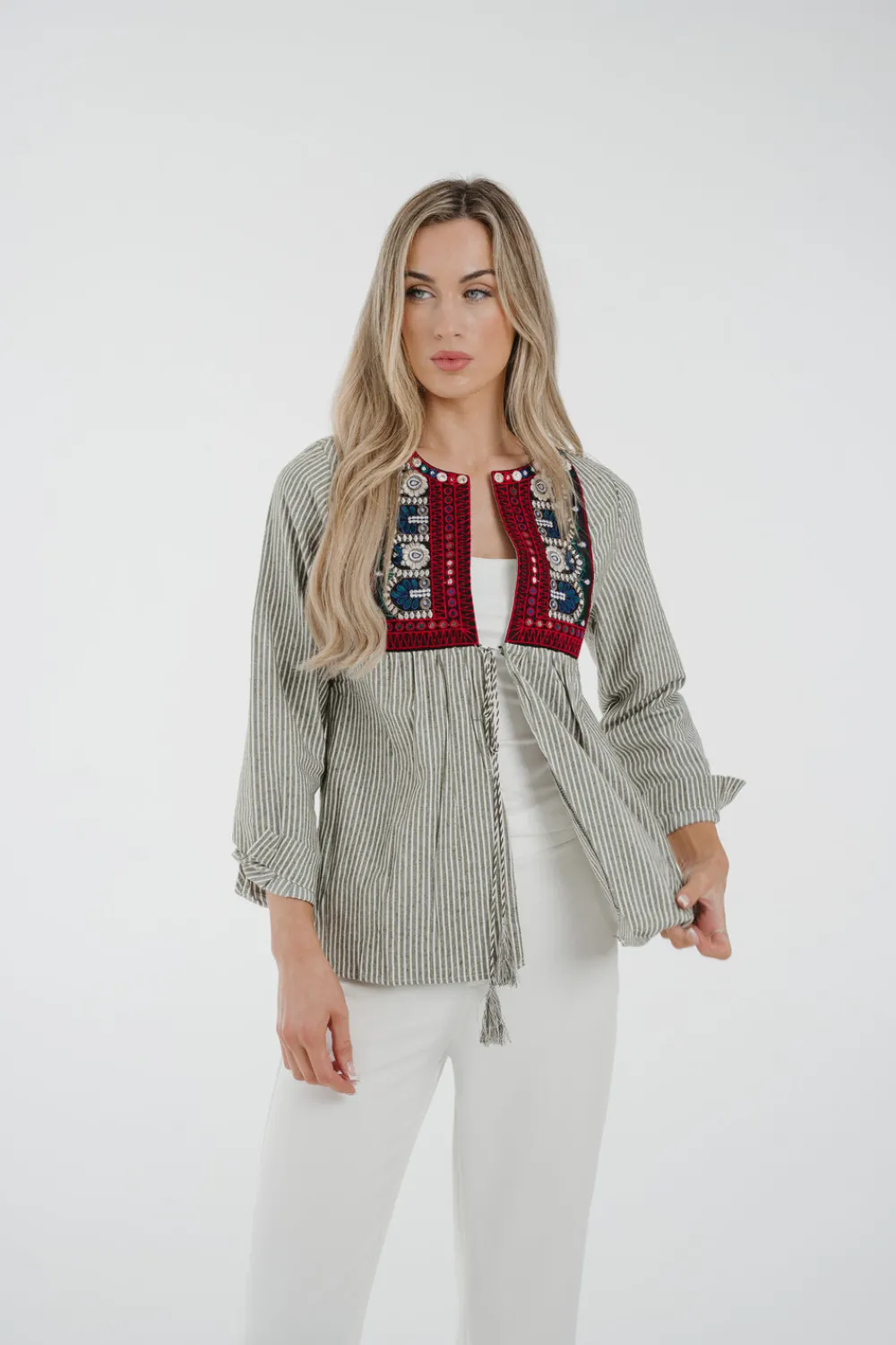 The Walk in Wardrobe Tops>Lila Embroidered Smock Top In Green