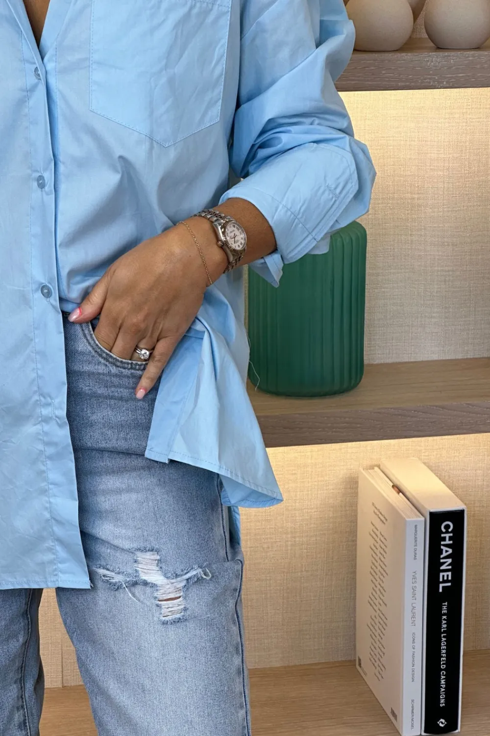 The Walk in Wardrobe Shirts>Lila Longline Shirt In Blue