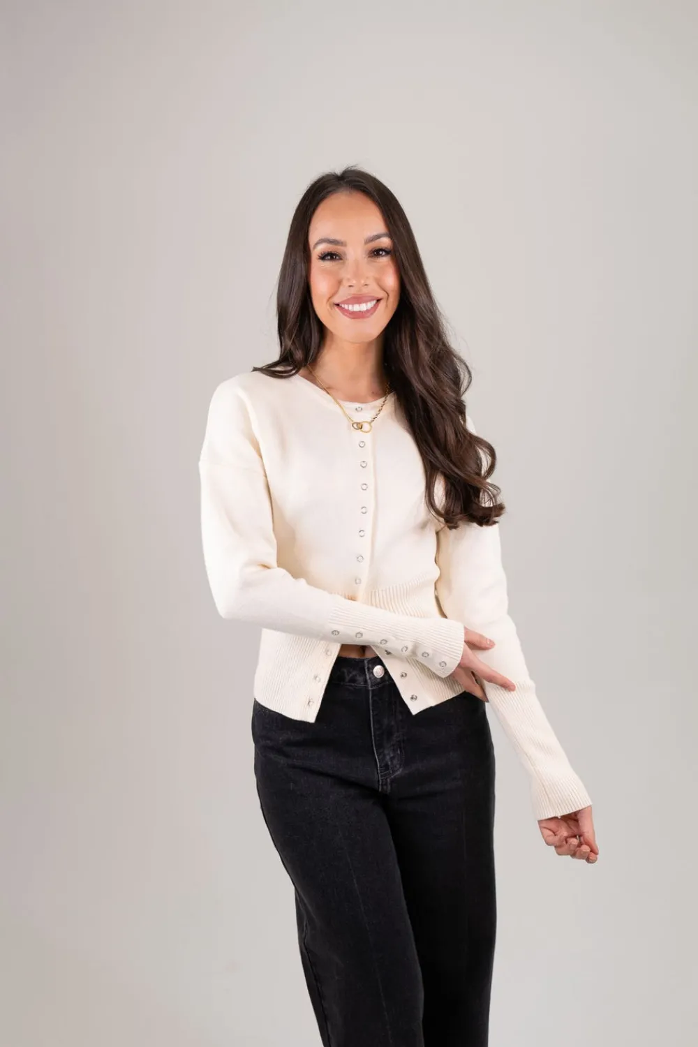 The Walk in Wardrobe Knitwear|Jumpers & Cardigans>Lila Ribbed Waist Cardigan In Cream