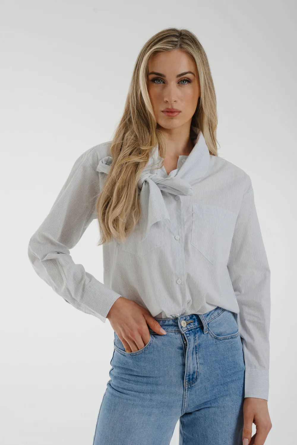 The Walk in Wardrobe Shirts>Lily Bow Neck Blouse In White