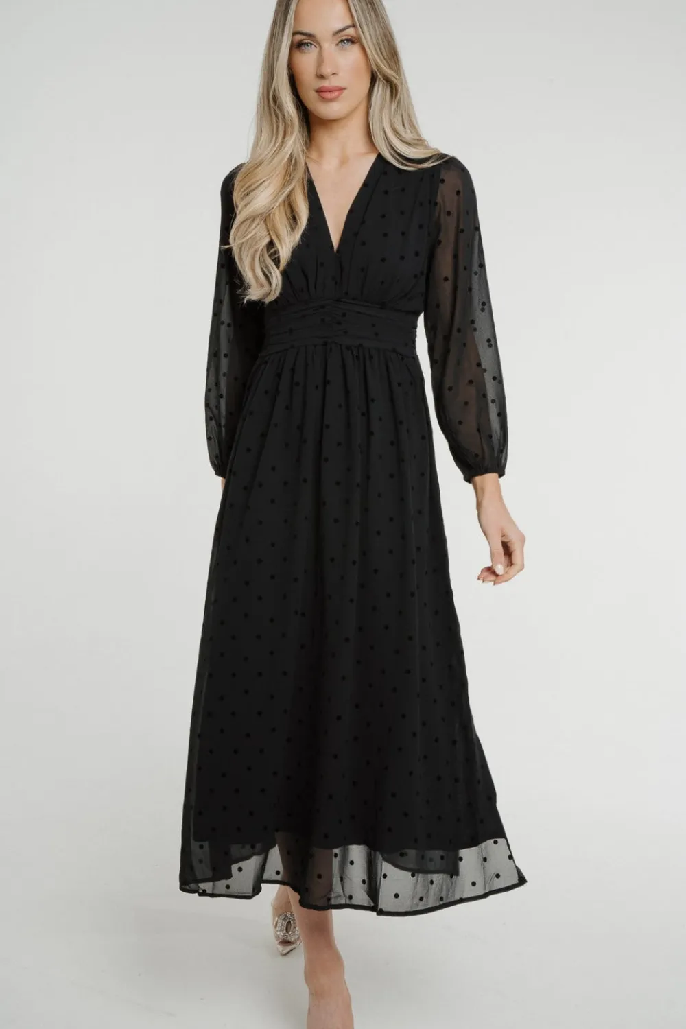 The Walk in Wardrobe Midi Dresses>Lily Polka Dot Dress In Black