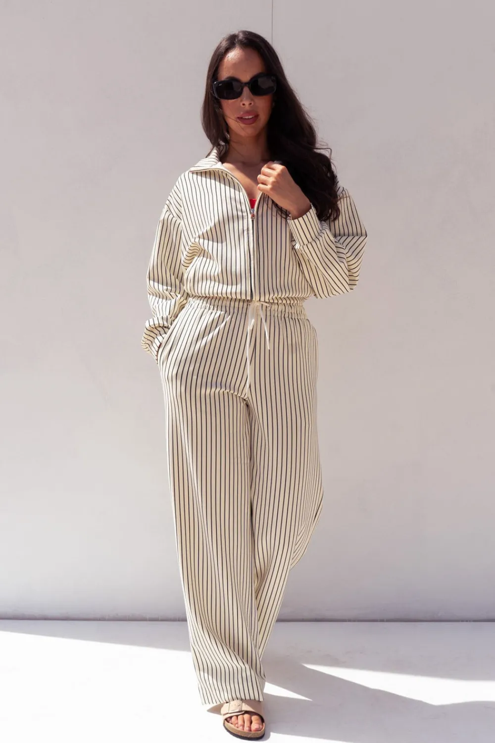 The Walk in Wardrobe Two-Piece>Love Laura Luxe Lounge Set In Pinstripe
