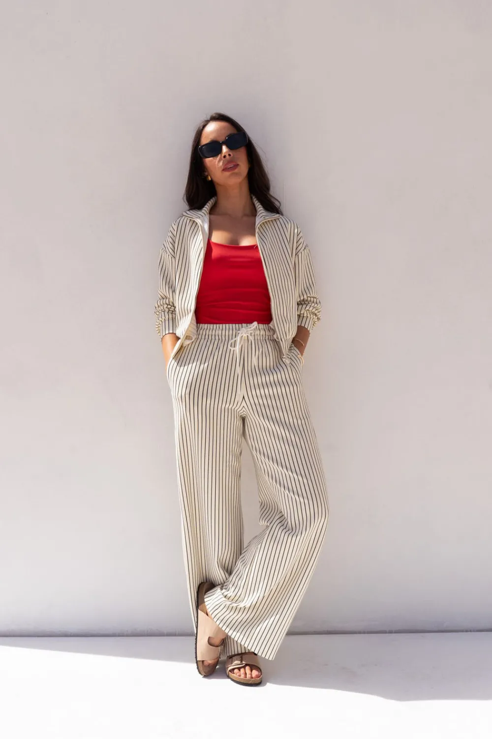 The Walk in Wardrobe Two-Piece>Love Laura Luxe Lounge Set In Pinstripe
