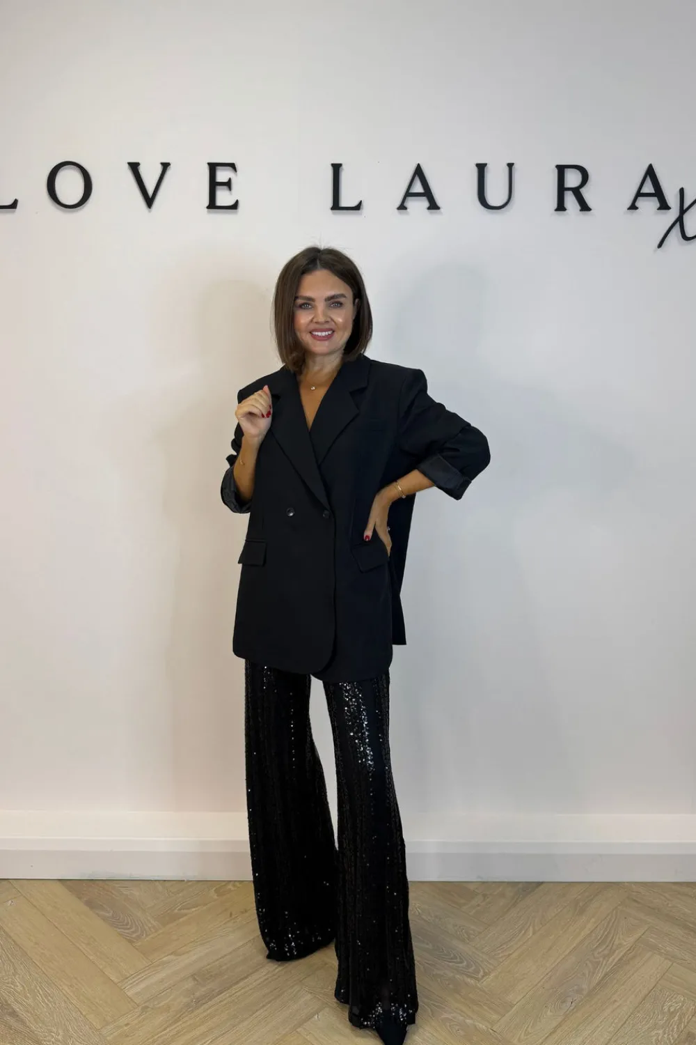The Walk in Wardrobe Trousers>Love Laura Sequin Trouser In Black