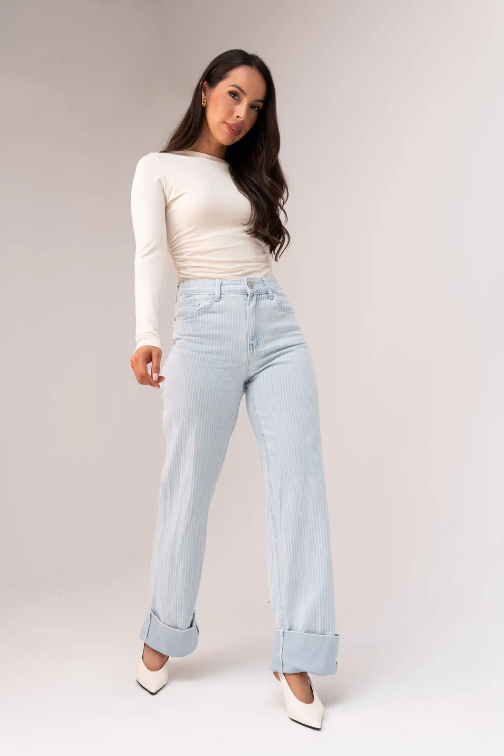 The Walk in Wardrobe Trousers>Love Laura Summer Turn Up In Pinstripe