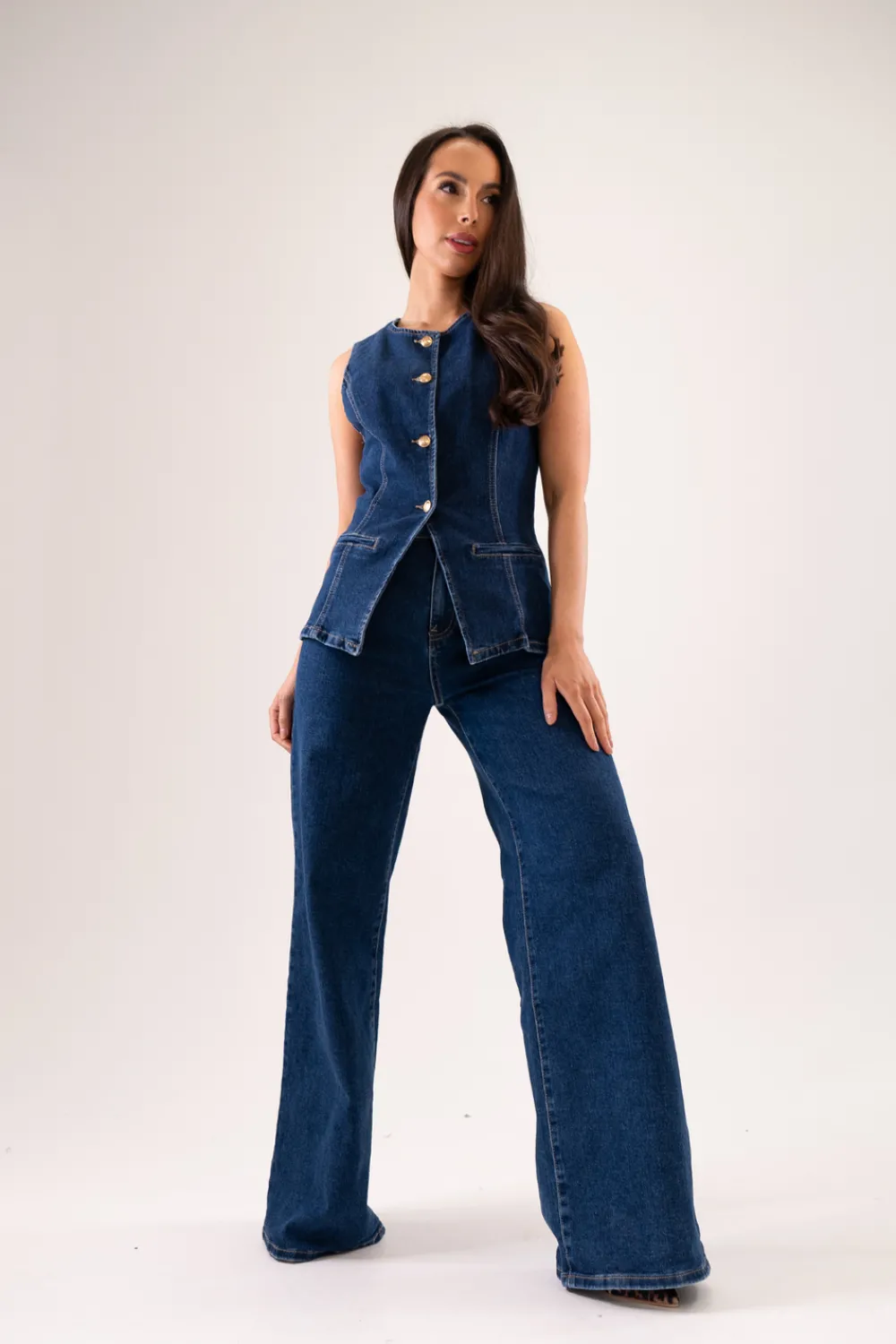 The Walk in Wardrobe Wide Leg Jeans>Love Laura Wide Leg Jeans In Dark Wash