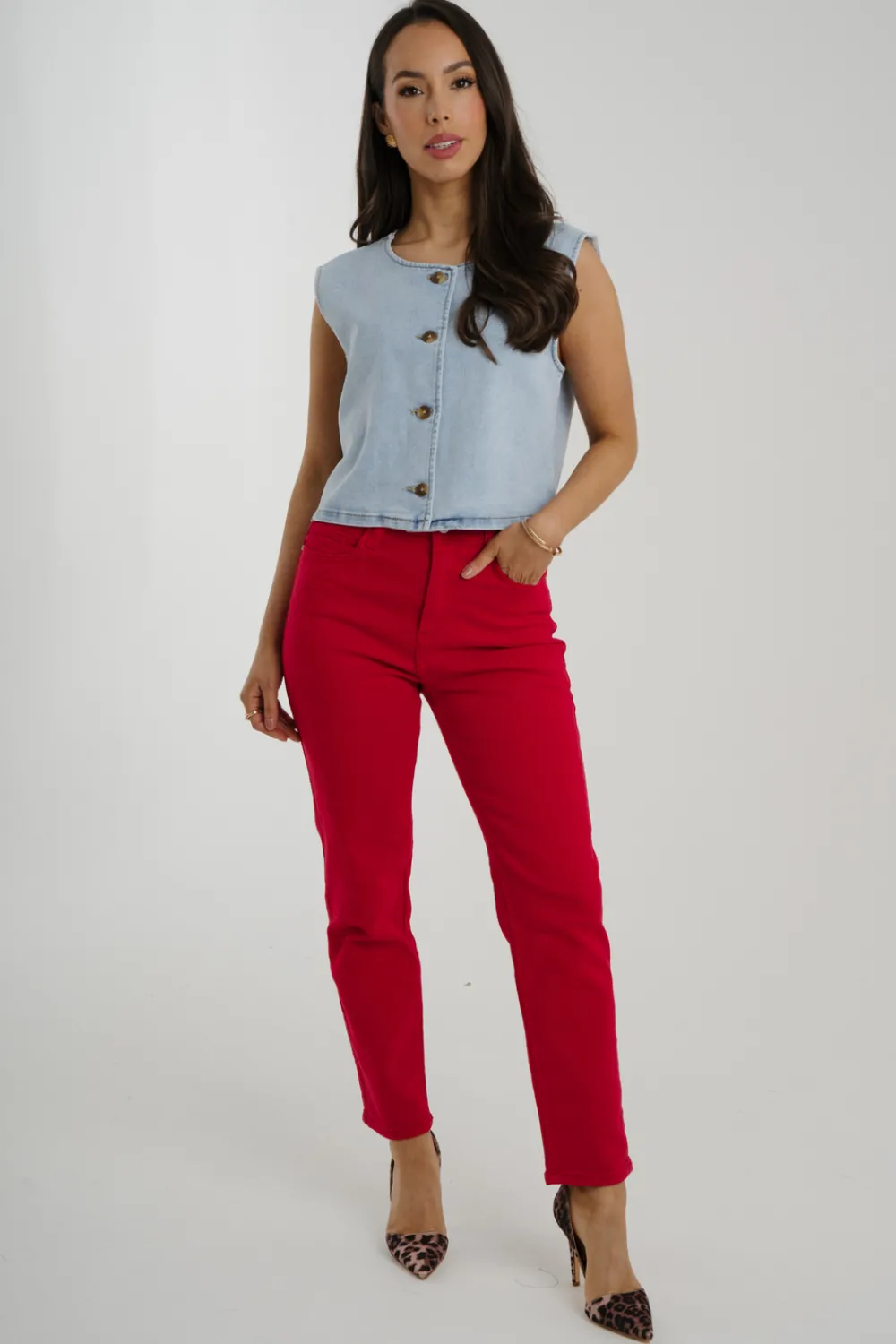 The Walk in Wardrobe Mom Jeans>Lynne Mom Jeans In Red