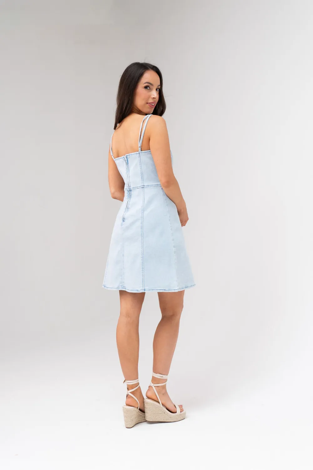 The Walk in Wardrobe Mini Dresses>Lynne Strappy Denim Dress In Light Wash