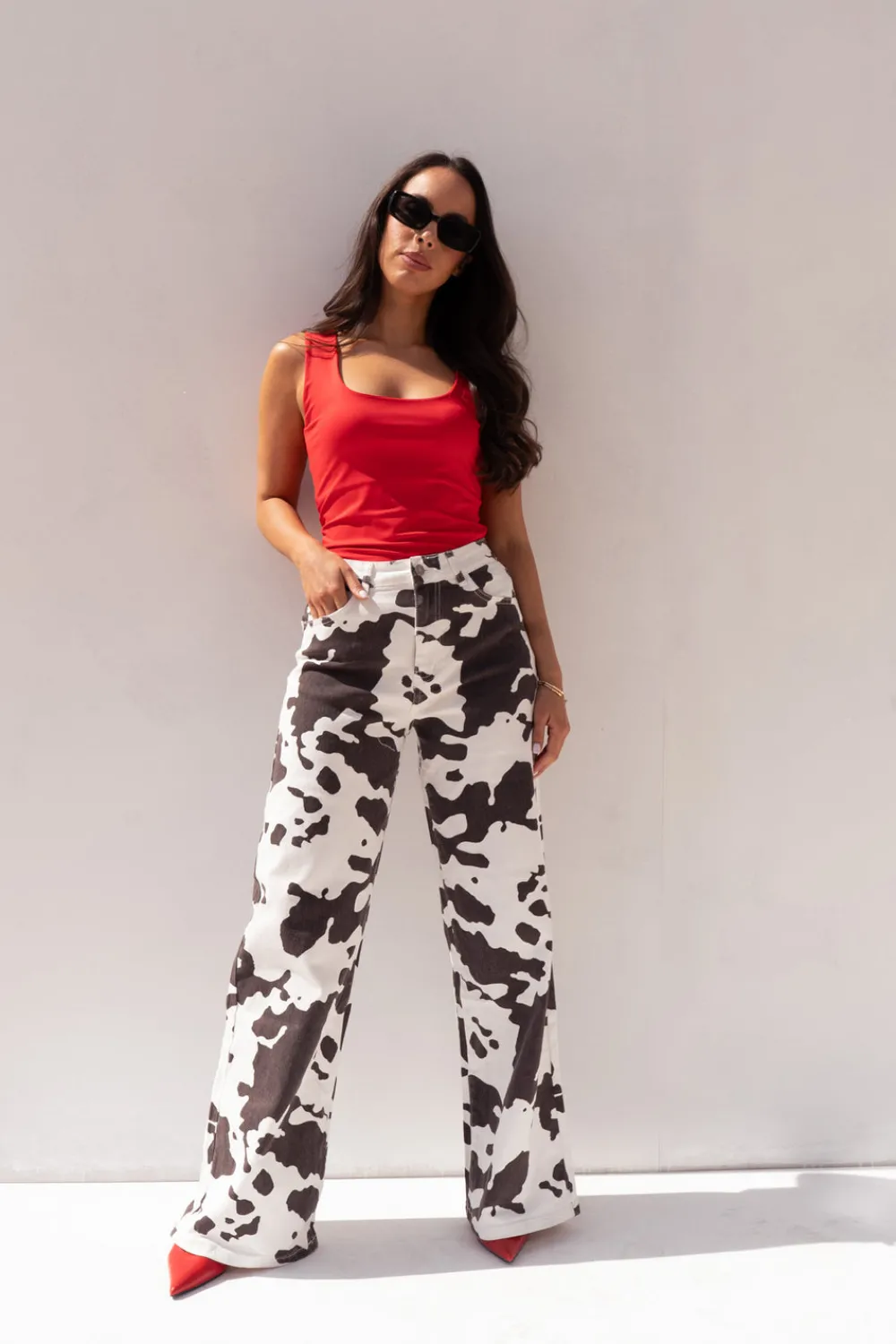 The Walk in Wardrobe Wide Leg Jeans>Lynne Wide Leg Jeans In Cow Print