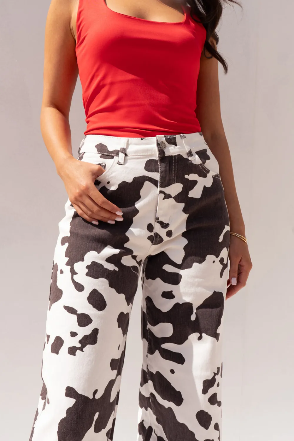 The Walk in Wardrobe Wide Leg Jeans>Lynne Wide Leg Jeans In Cow Print