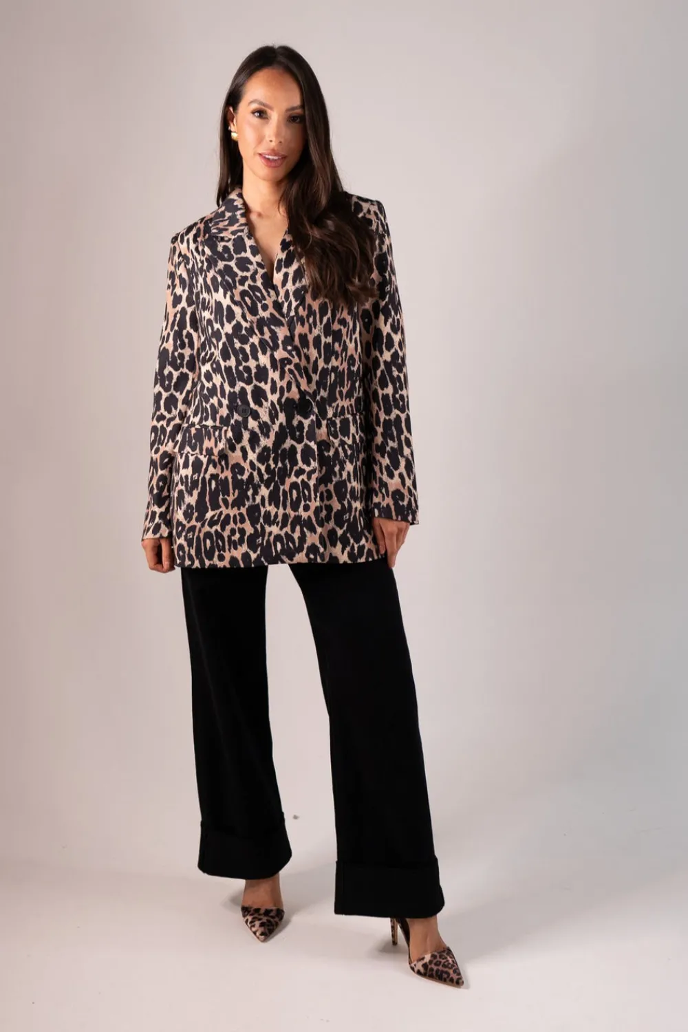 The Walk in Wardrobe Blazers>Maria Leopard Print Blazer In Tan