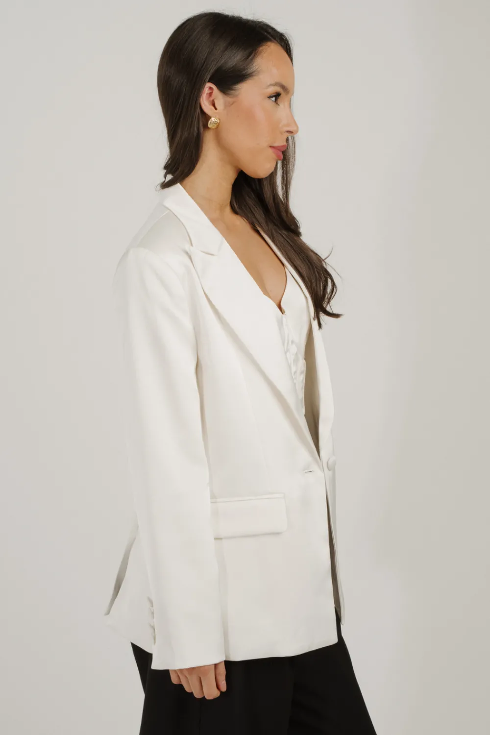 The Walk in Wardrobe Blazers>Maria Satin Blazer In Off White