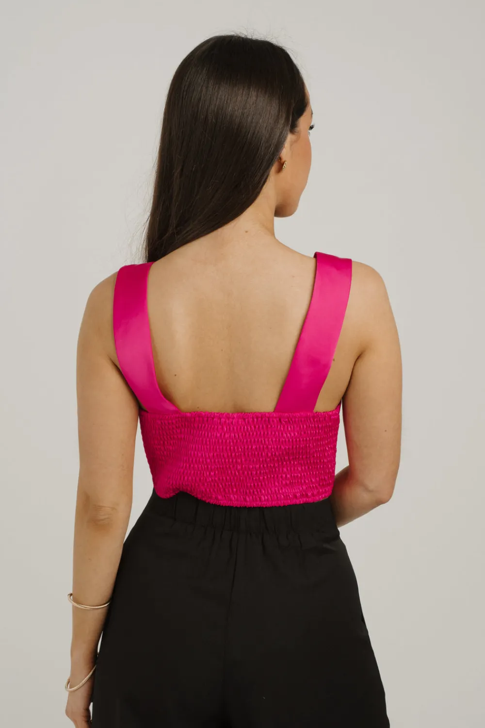 The Walk in Wardrobe Tops>Maria Satin Crop Top In Fuchsia
