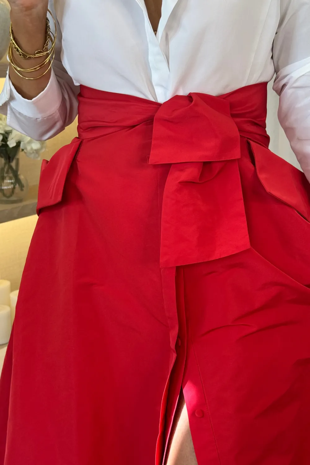 The Walk in Wardrobe Maxi Dresses>Marissa Contrast Shirt Dress In Red & White