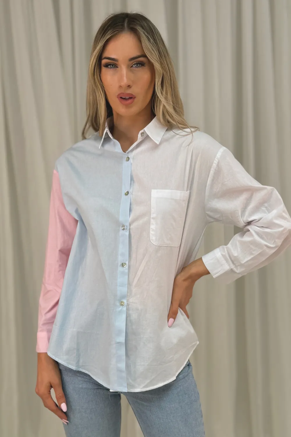 The Walk in Wardrobe Shirts>Megan Contrast Shirt In White Multi