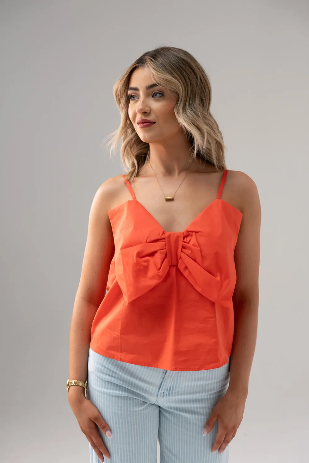 The Walk in Wardrobe Tops>Millie Bow Front Cami In Orange