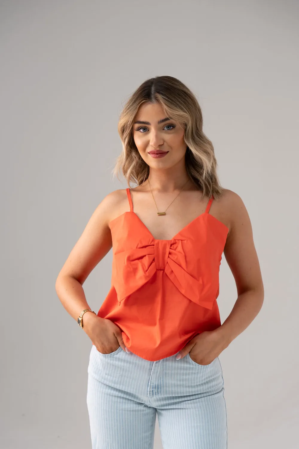 The Walk in Wardrobe Tops>Millie Bow Front Cami In Orange