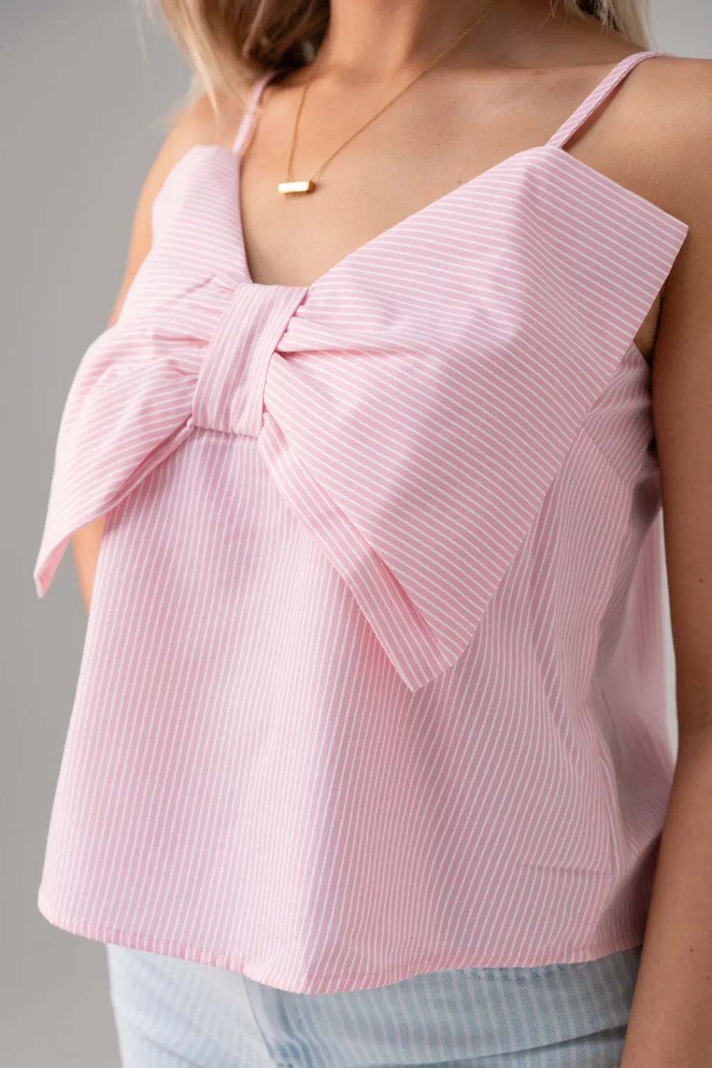 The Walk in Wardrobe Tops>Millie Bow Front Pinstripe Cami In Pink