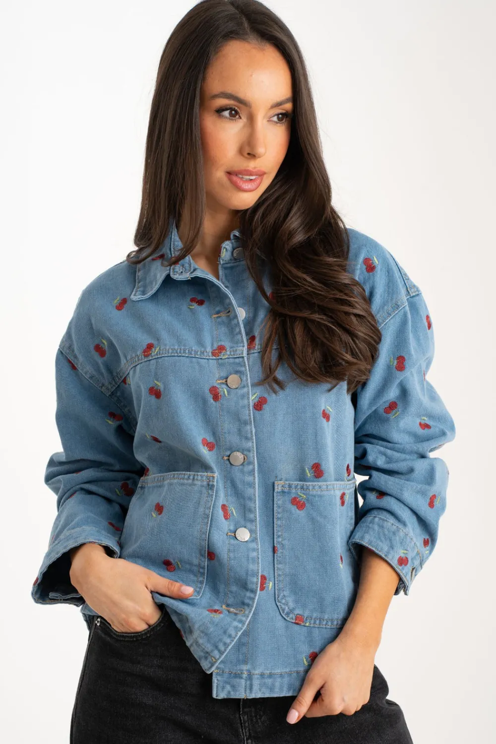 The Walk in Wardrobe Shirts>Millie Cherry Motif Shirt In Denim
