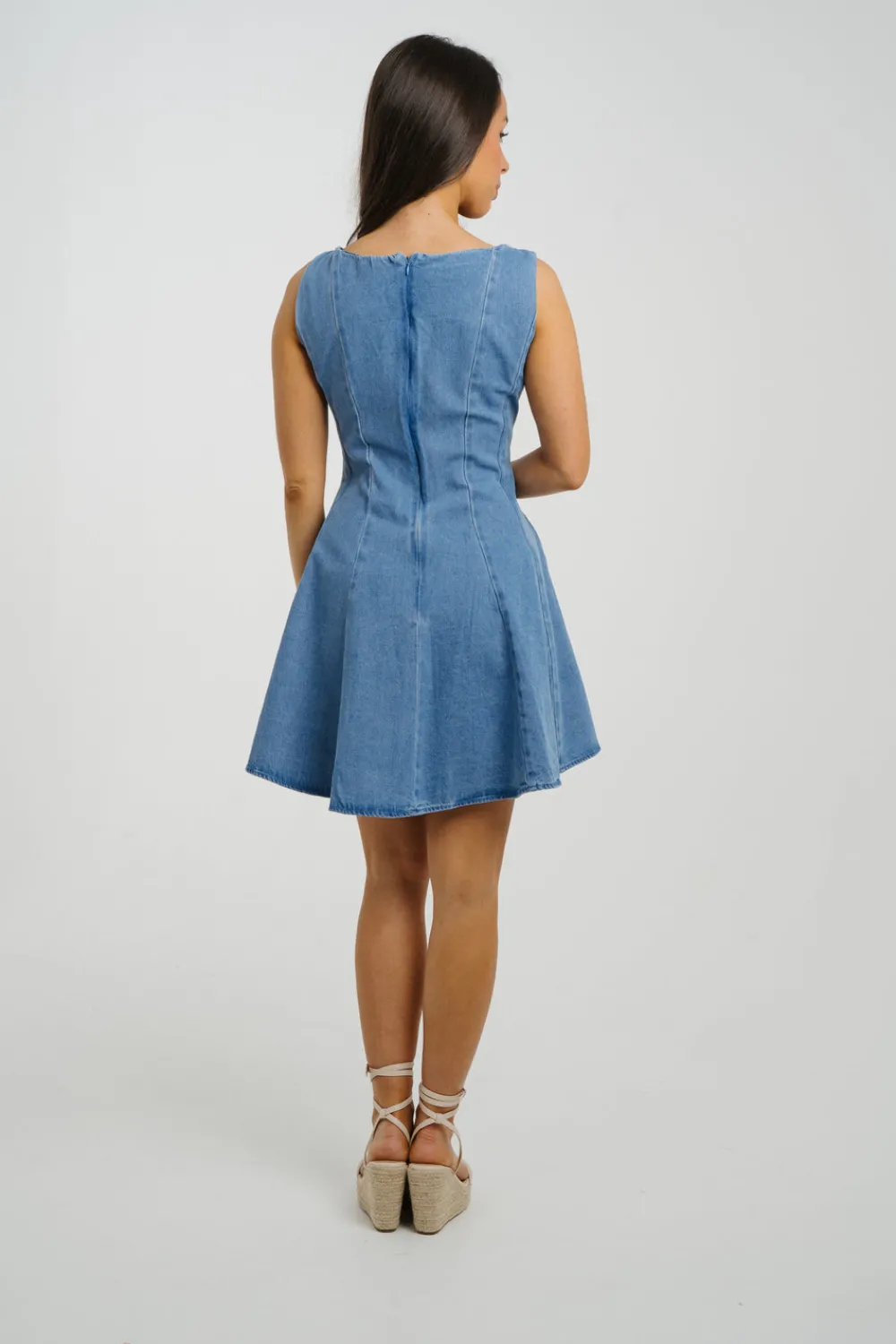 The Walk in Wardrobe Mini Dresses>Millie Denim Mini Dress In Mid Wash