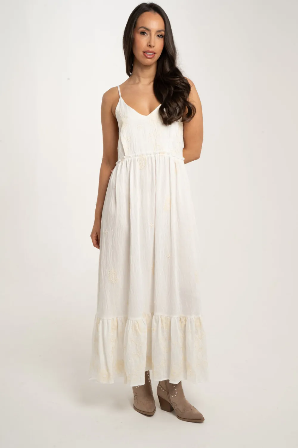 The Walk in Wardrobe Maxi Dresses>Millie Embroidered Maxi Dress In White