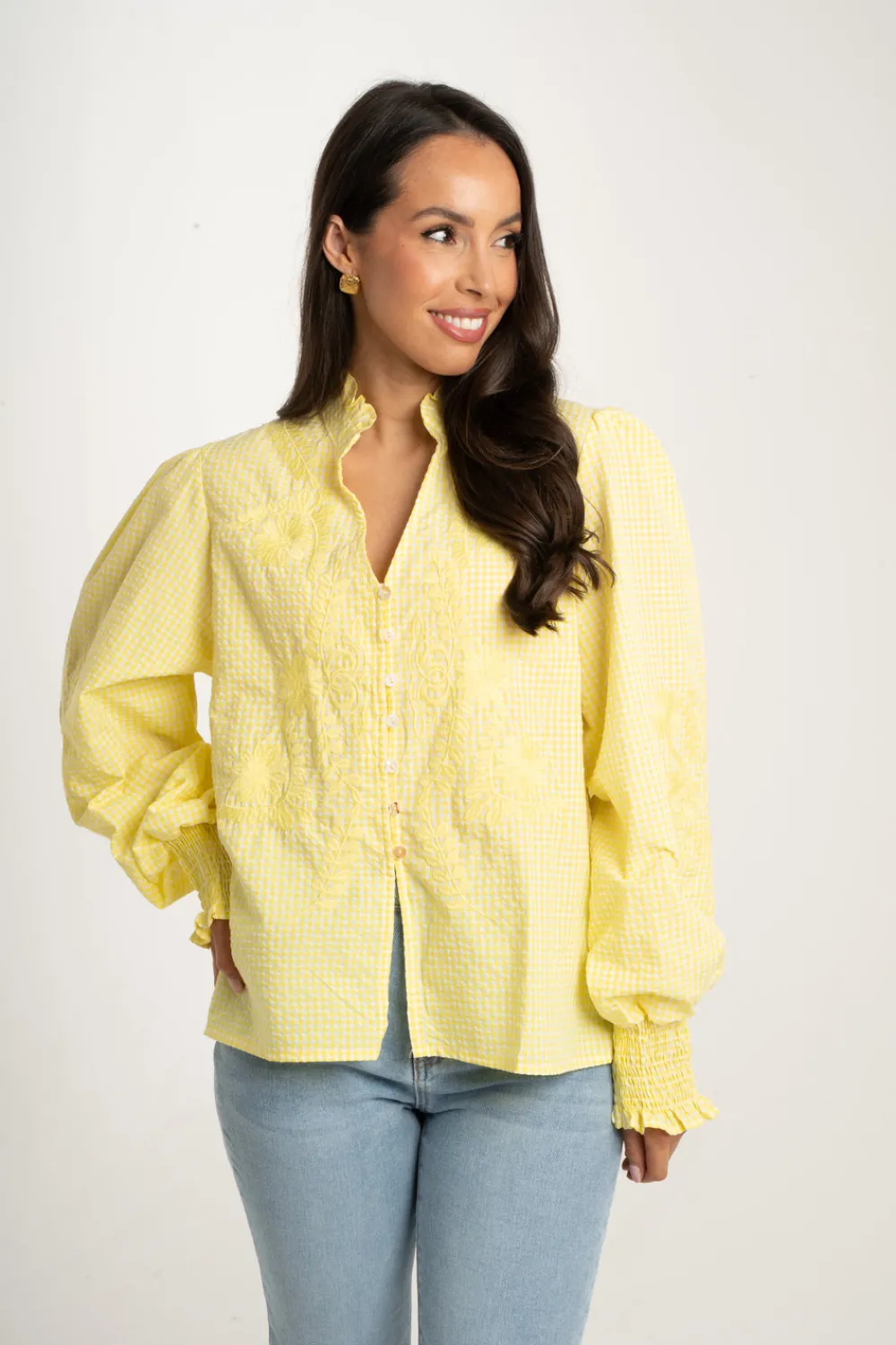 The Walk in Wardrobe Shirts>Millie Embroidered Stripe Shirt In Yellow