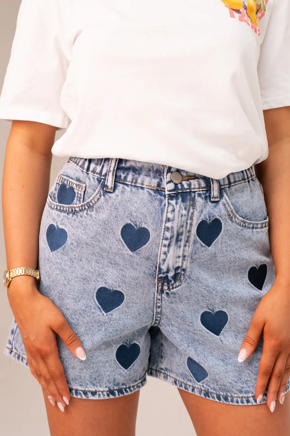 The Walk in Wardrobe Shorts>Millie Heart Print Shorts In Denim