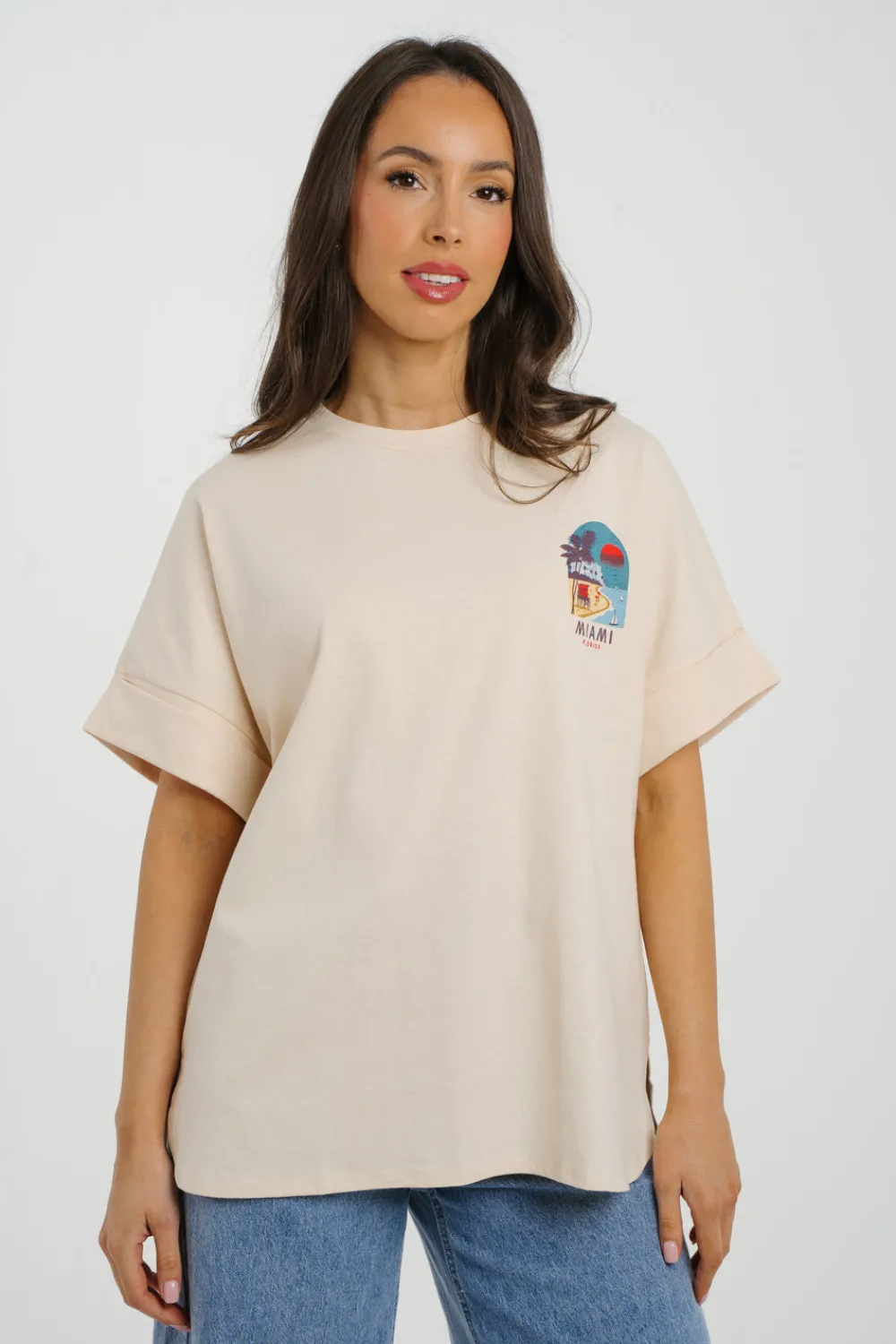 The Walk in Wardrobe T-Shirts|Tops>Millie Miami Graphic T-Shirt In Neutral