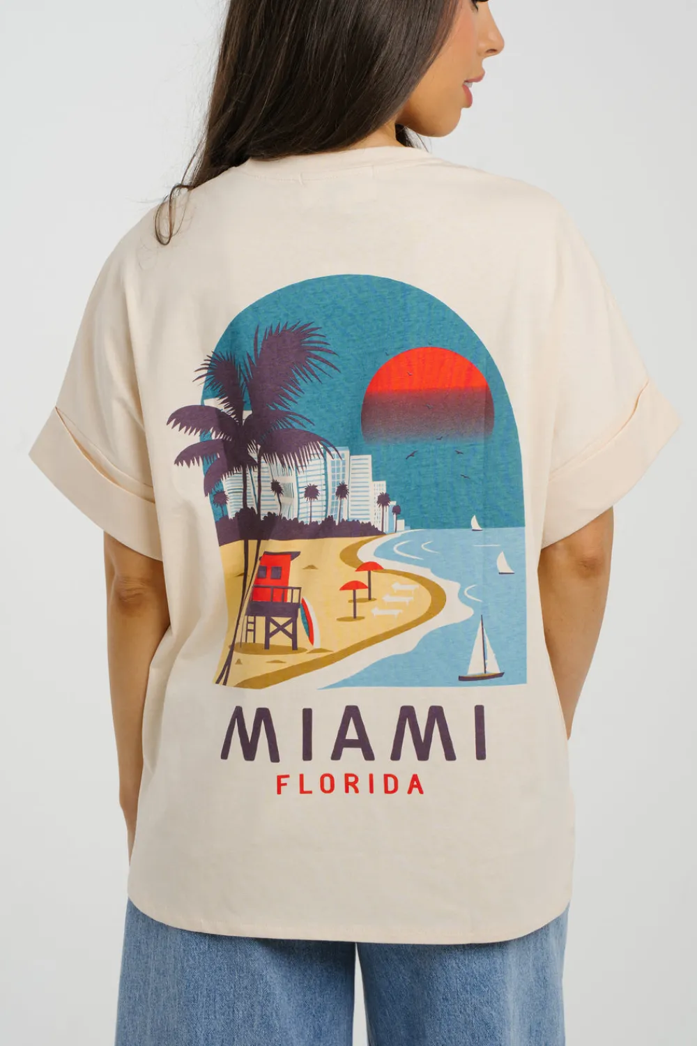 The Walk in Wardrobe T-Shirts|Tops>Millie Miami Graphic T-Shirt In Neutral
