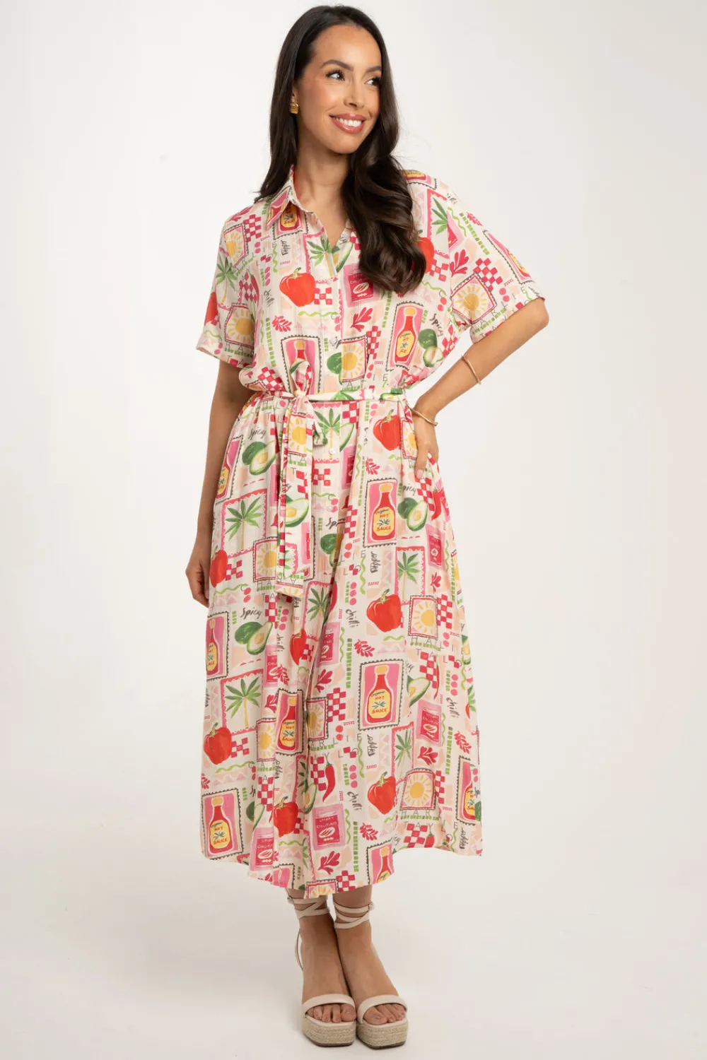 The Walk in Wardrobe Midi Dresses>Millie Multi Print Dress In Pink Mix