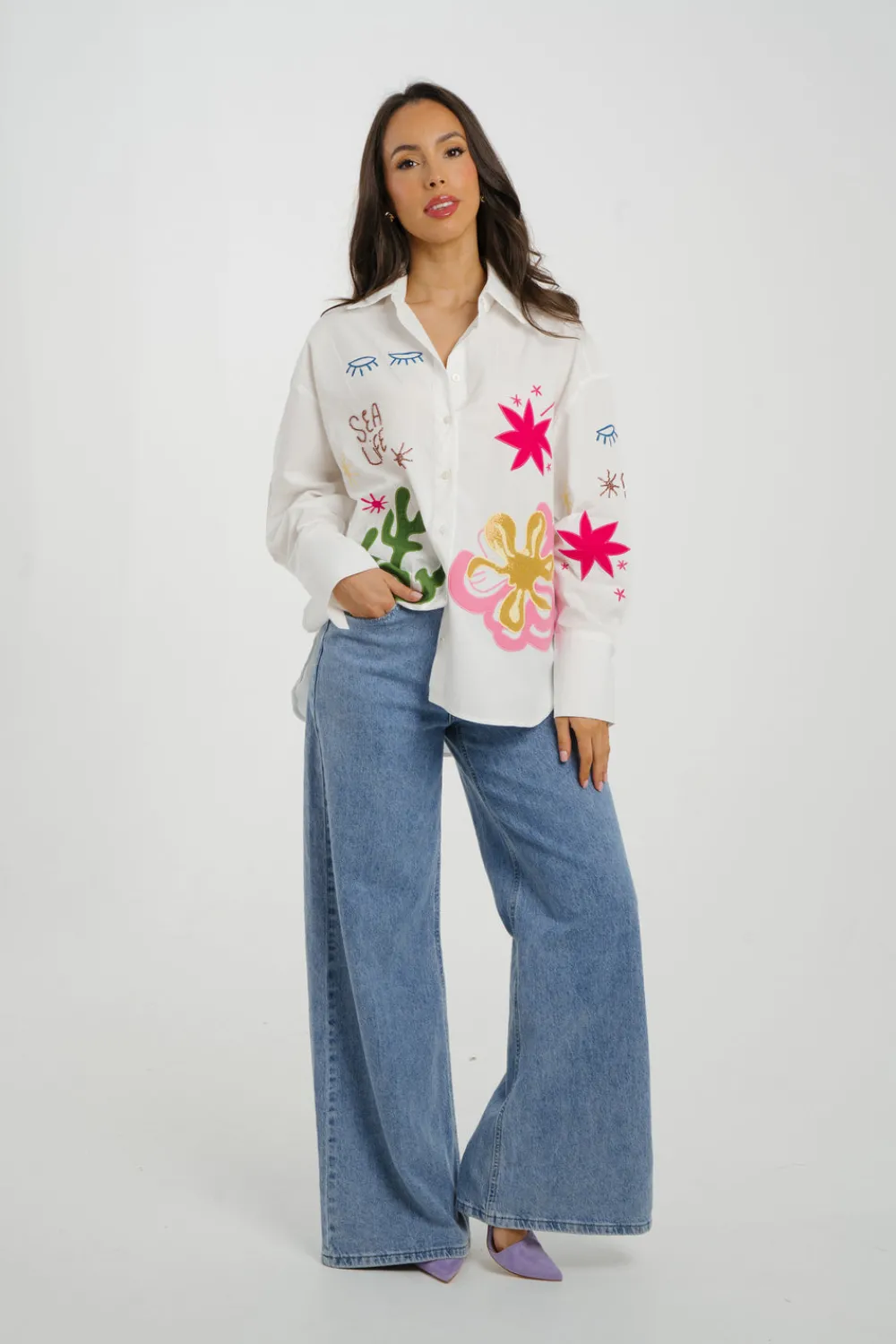 The Walk in Wardrobe Shirts>Millie Multi Print Shirt In White