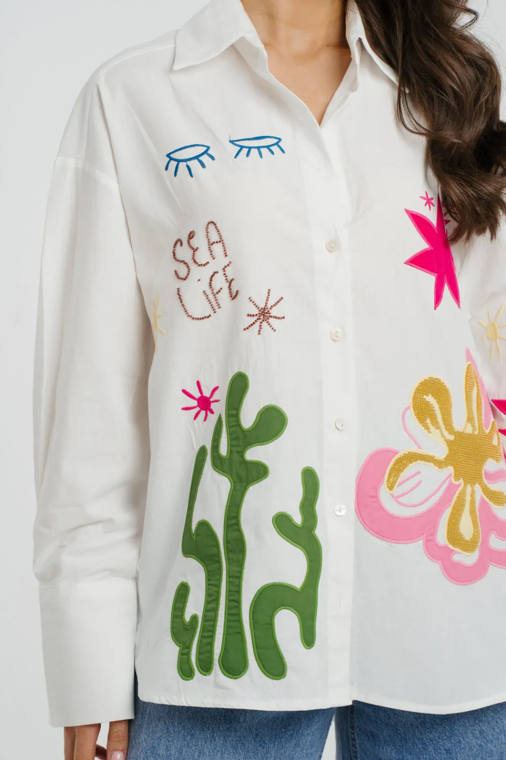 The Walk in Wardrobe Shirts>Millie Multi Print Shirt In White