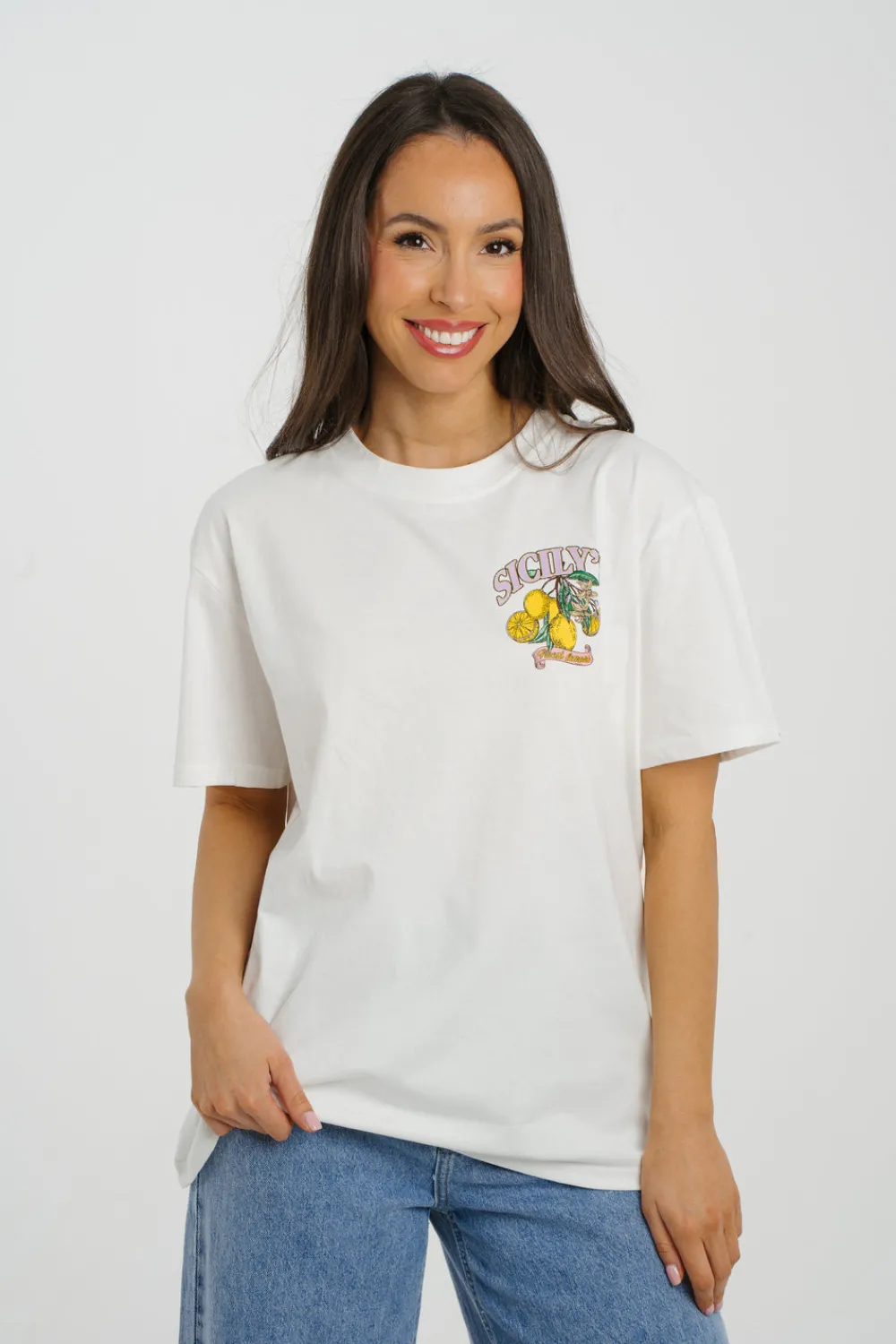The Walk in Wardrobe Tops|T-Shirts>Millie Sicily Lemons T-Shirt In White