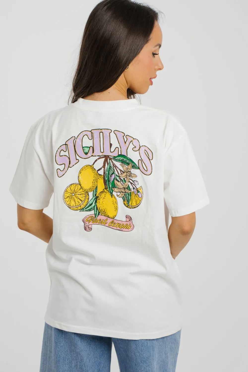 The Walk in Wardrobe Tops|T-Shirts>Millie Sicily Lemons T-Shirt In White