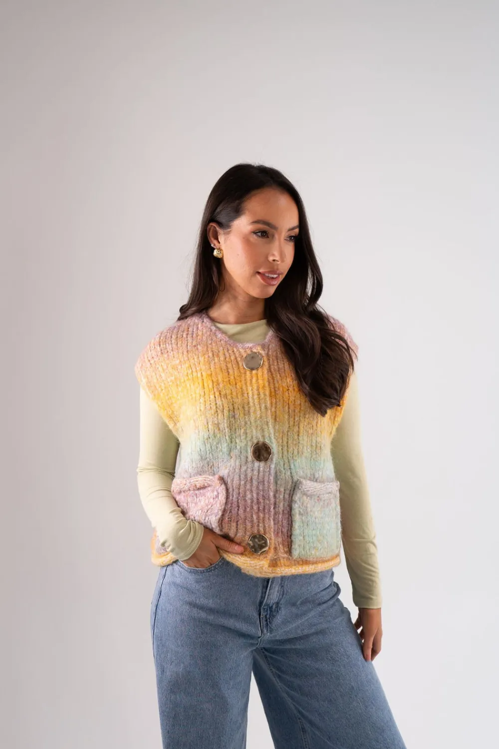 The Walk in Wardrobe Knitwear|Jumpers & Cardigans>Millie Sleeveless Ribbed Cardigan In Multi
