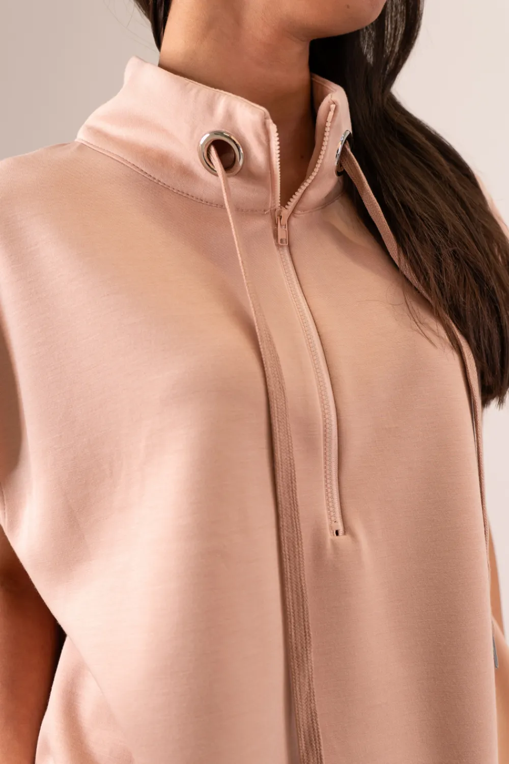 The Walk in Wardrobe Tops>Millie Sleeveless Zip Top In Beige