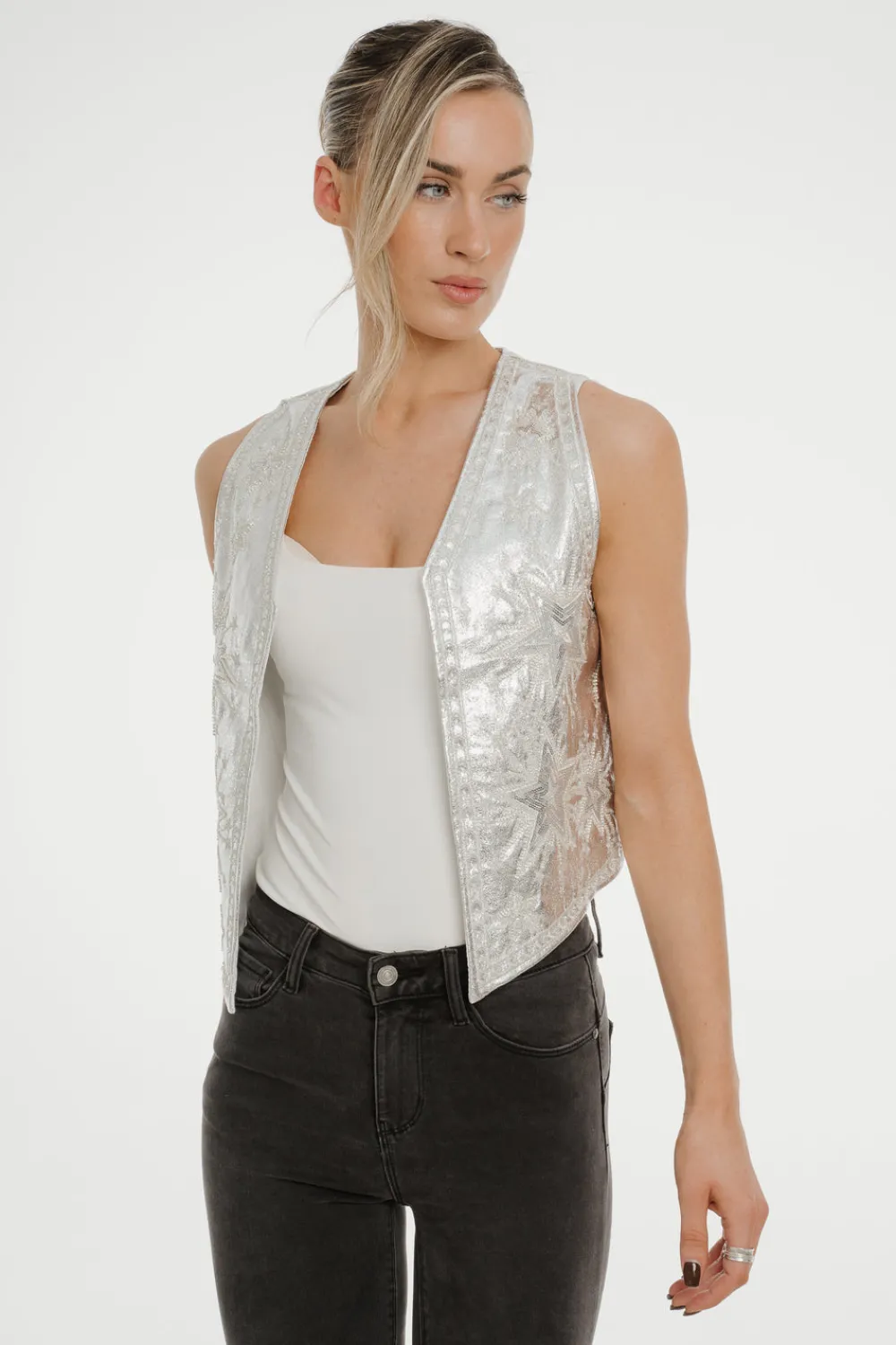 The Walk in Wardrobe Tops>Millie Star Waistcoat In Black