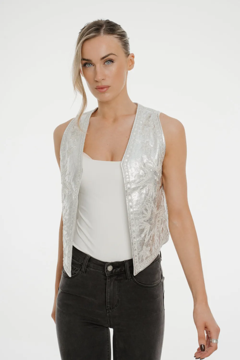 The Walk in Wardrobe Tops>Millie Star Waistcoat In Black