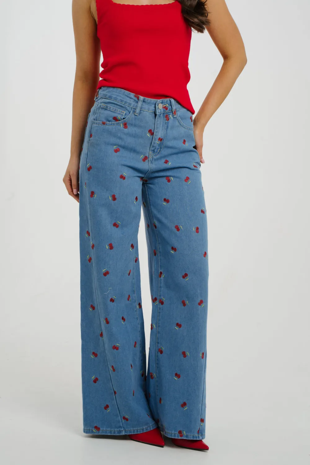 The Walk in Wardrobe Wide Leg Jeans>Millie Wide Leg Cherry Jeans In Denim