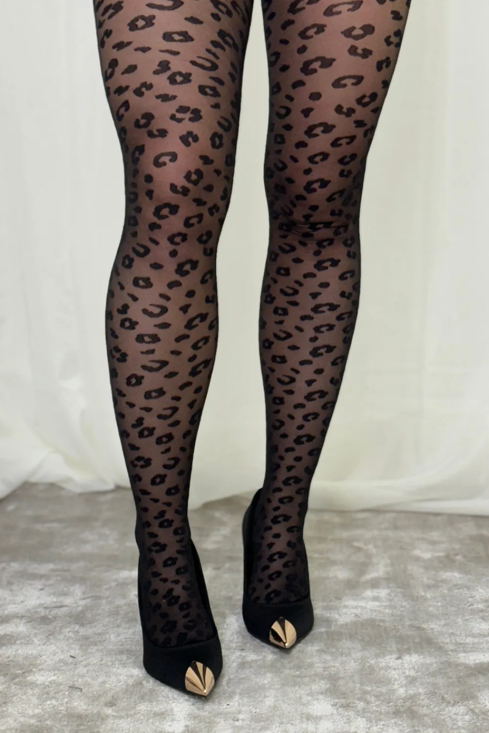 The Walk in Wardrobe Socks & Tights>Natalie Leopard Print Tights In Black