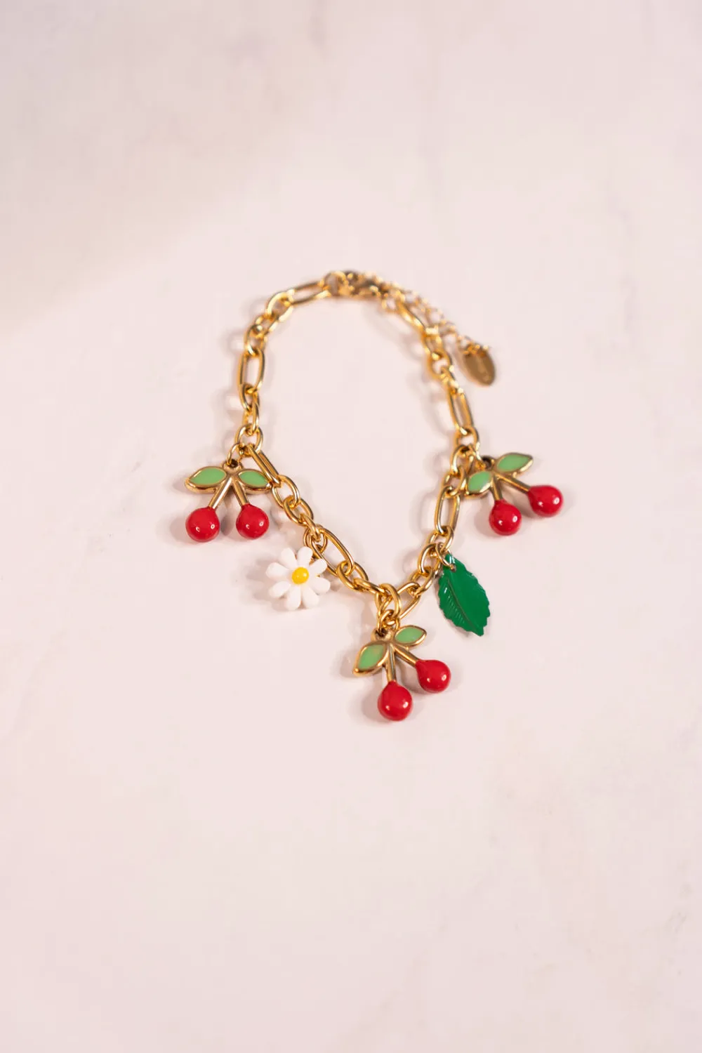 The Walk in Wardrobe Jewellery>Olive Cherry Charm Bracelet In Gold