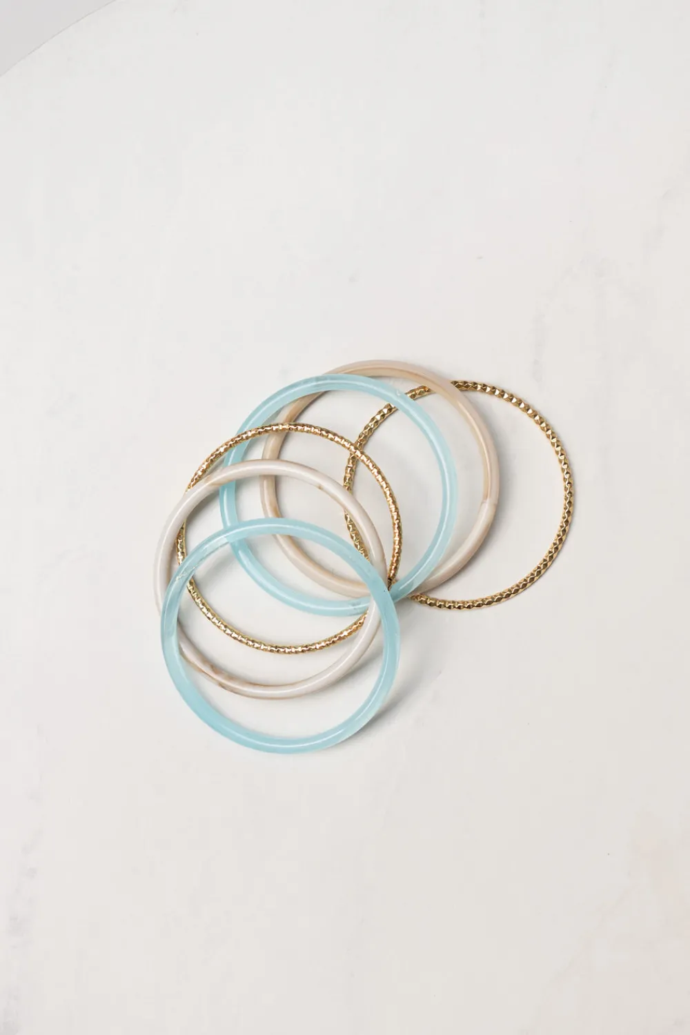 The Walk in Wardrobe Jewellery>Olive Gold Mix Bangle Stack In Blue