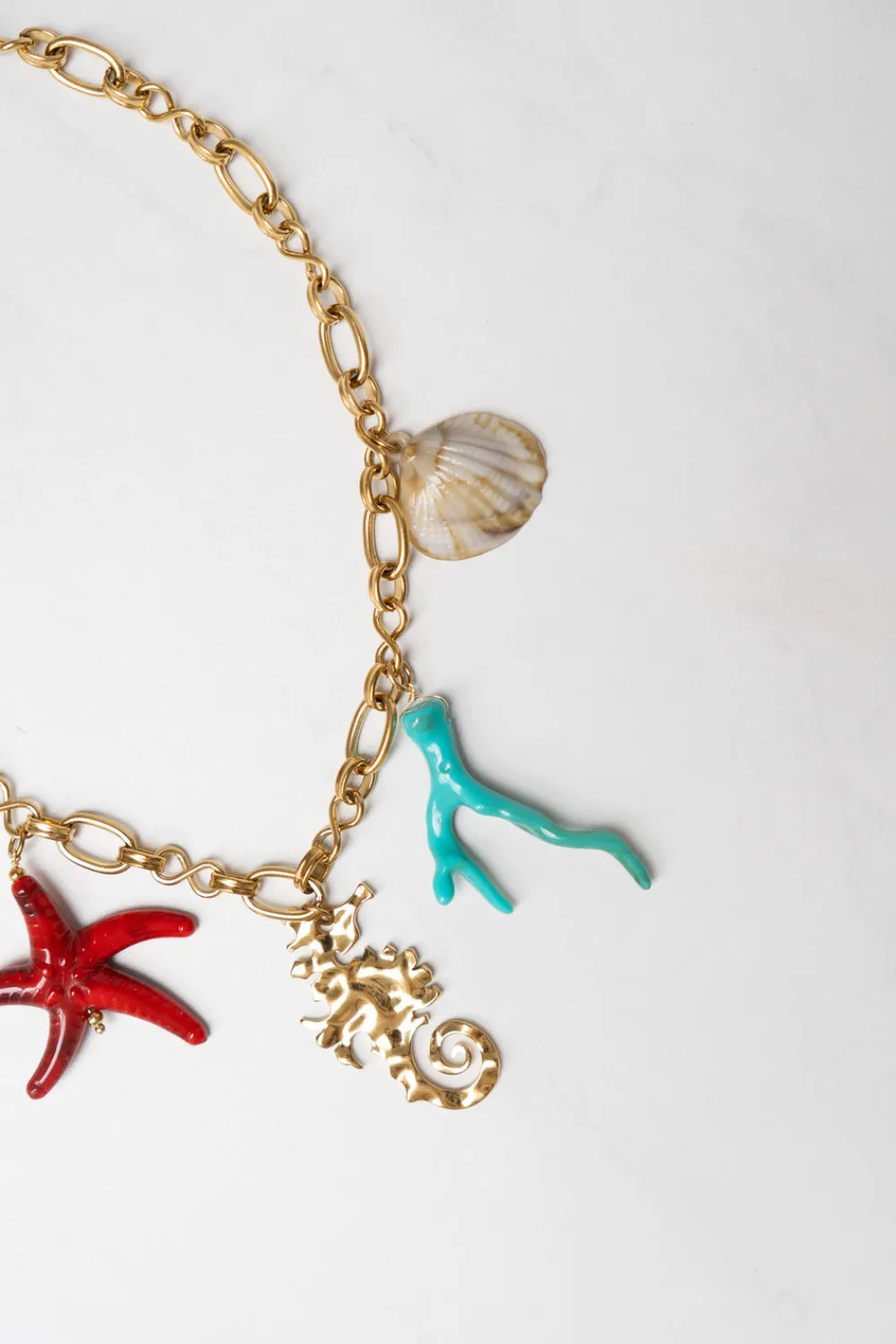 The Walk in Wardrobe Jewellery>Olive Sea Theme Charm Necklace In Multi