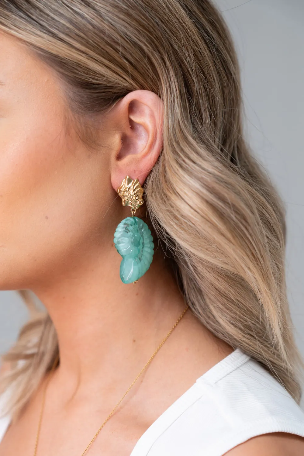 The Walk in Wardrobe Jewellery>Olive Shell Drop Earrings In Turquoise