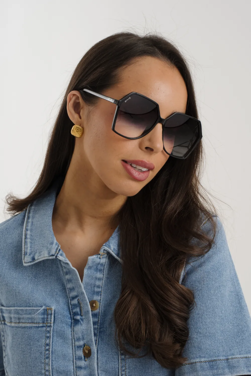 The Walk in Wardrobe Sunglasses>Olivia Hexagon Sunglasses In Black