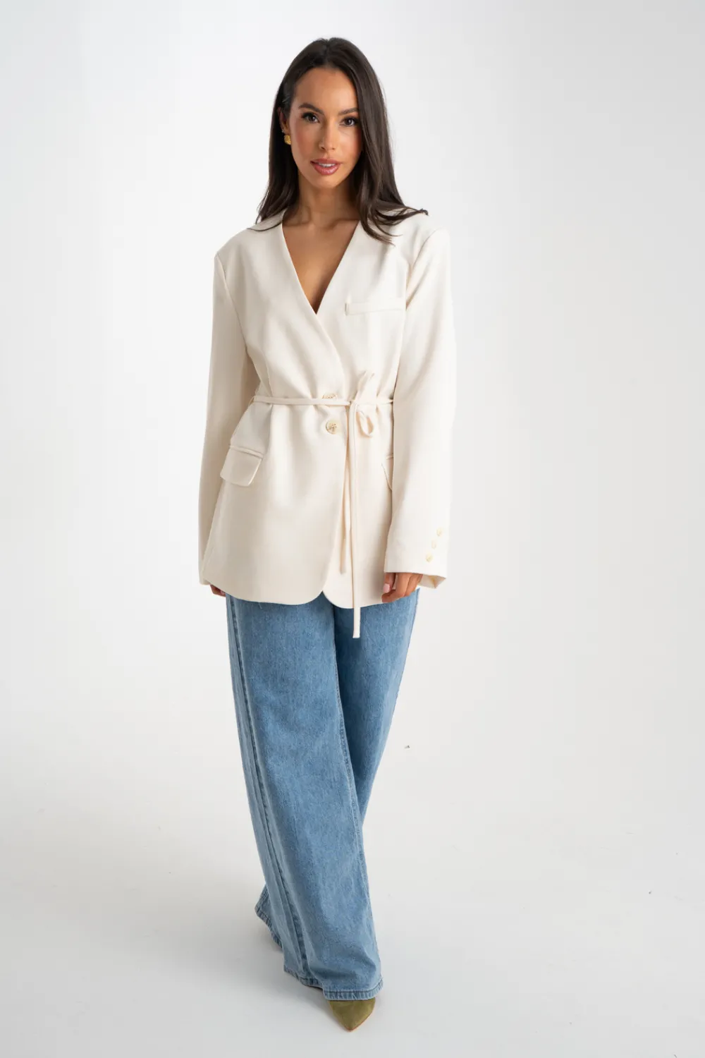 The Walk in Wardrobe Blazers>Paige Collarless Blazer In Cream