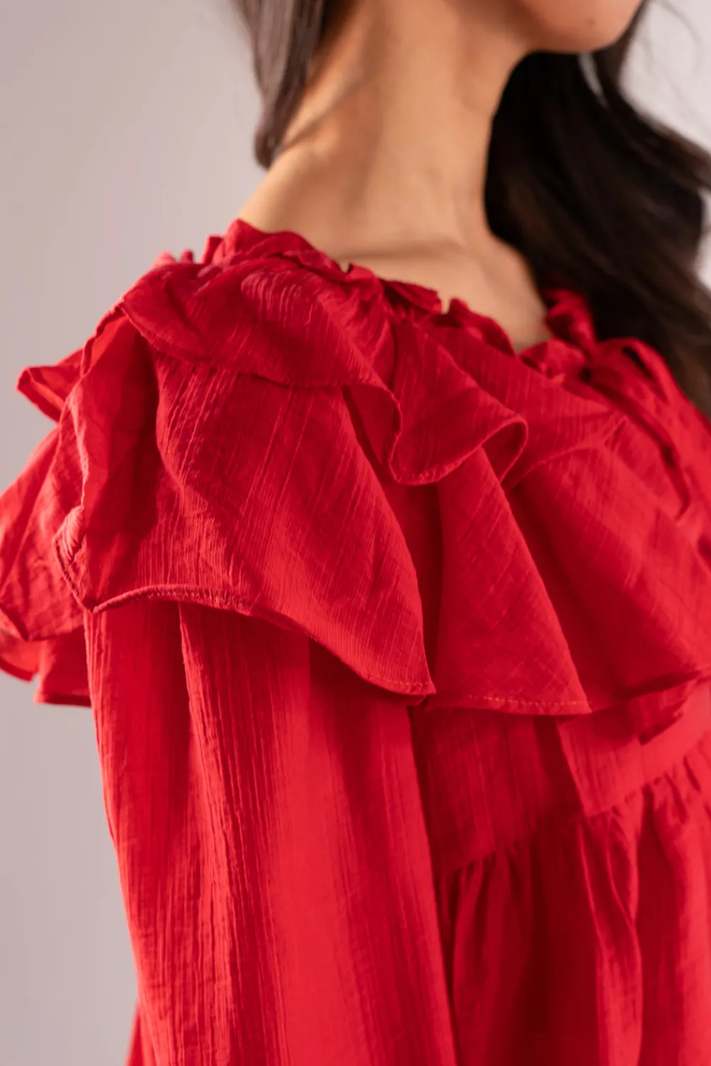 The Walk in Wardrobe Shirts>Paige Frill Detail Blouse In Red